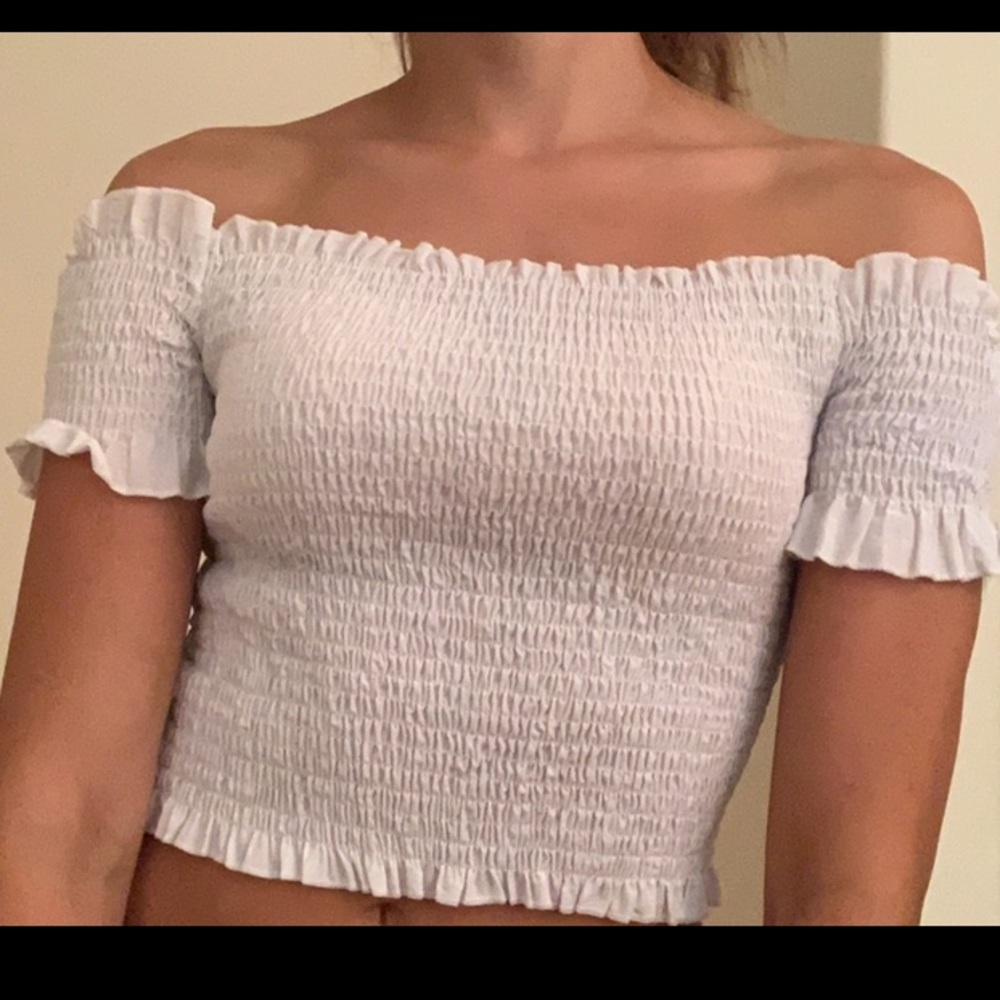 Romwe ribbed off the shoulder top
